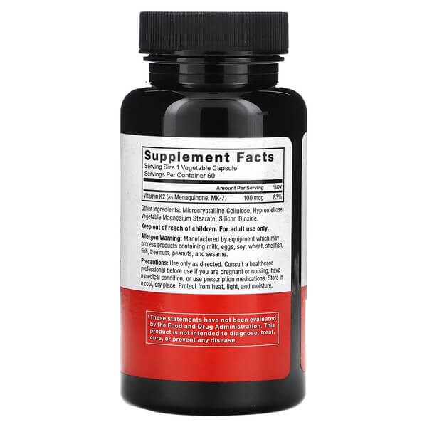 Витамин К2 100 мкг Force Factor (MK-7 Vitamin K2) 60 растительных капсул
