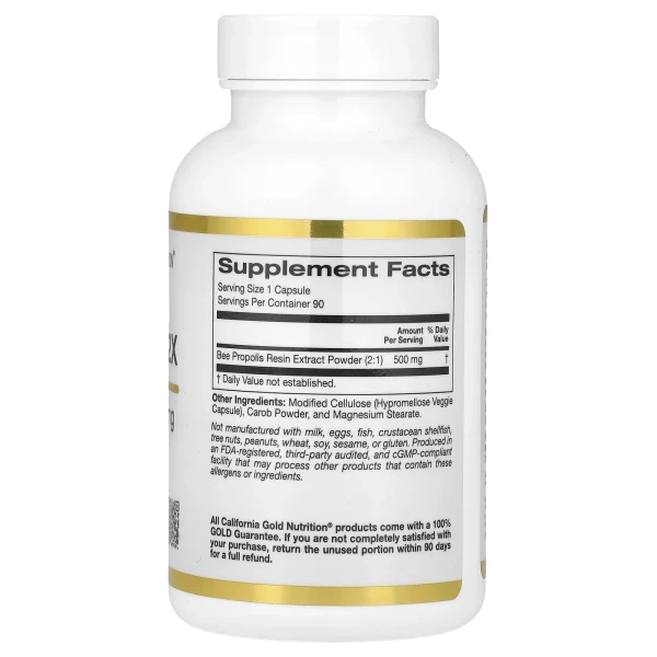 Концентрированный экстракт прополиса 2X California Gold Nutrition (Bee Propolis 2X) 500 мг 90 капсул