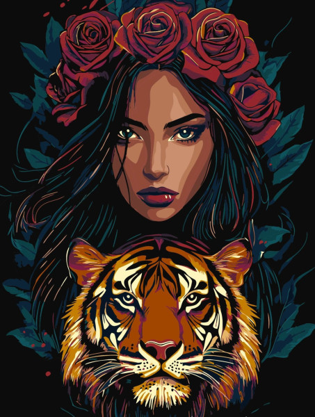 Картина за номерами Дівчина з тигром 30x40 см Ideyka