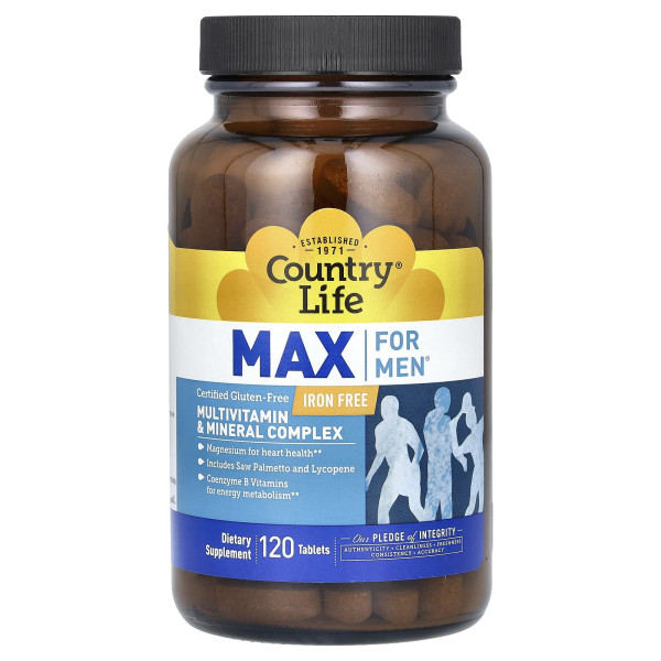 Мультивітаміни і мікроелементи для чоловіків без заліза Country Life (Max for Men) 120 таблеток