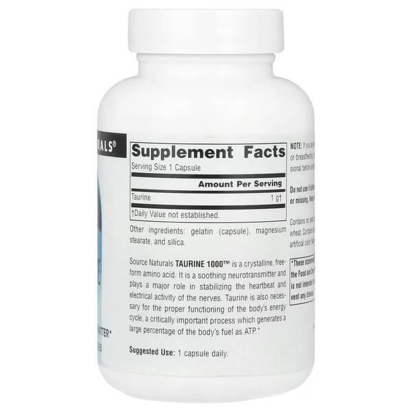 Таурин 1000 мг Source Naturals (Taurine) 60 капсул