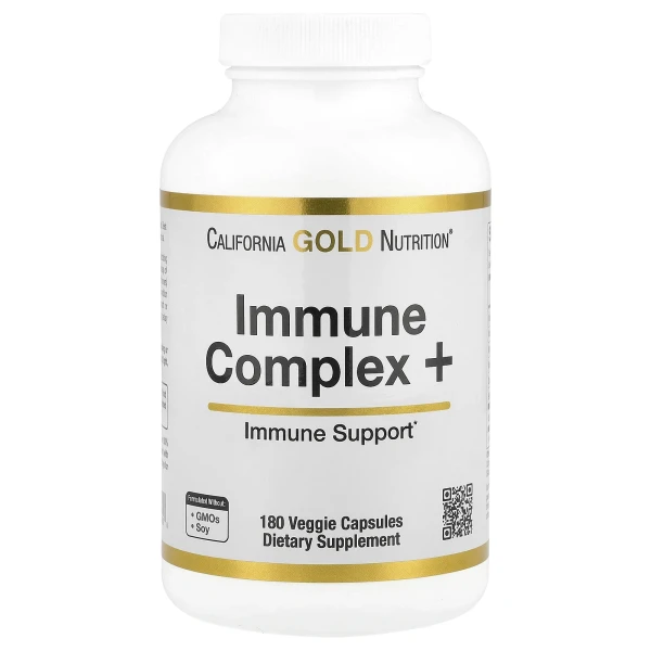 Иммунный комплекс California Gold Nutrition (Immune Complex + 7) 180 вегетарианских капсул с витаминами C, D, B6, цинком, селеном и бета-глюканом
