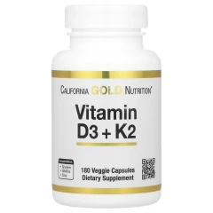 California Gold Nutrition, вітаміни D3 й K2 у формі MK-7, 180 рослинних капсул