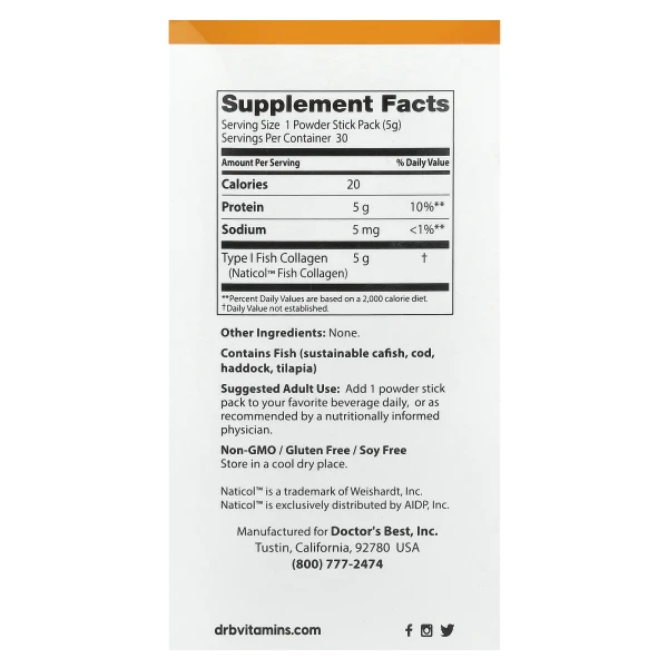 Риб'ячий колаген з колагеном TruMarine Doctor's Best (Fish Collagen with TruMarine Collagen) 30 пакетиків