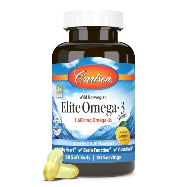 Рыбий жир Омега-3 Carlson (Elite Omega-3) 1600 мг 60 гелевых капсул со вкусом лимона