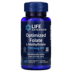 Фолат, Optimized Folate, Life Extensions, оптимізований, 1700 мкг DFE, 100 вегетаріанських таблеток