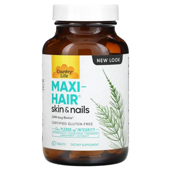 Country Life, Maxi-Hair, добавка для волосся, шкіри та нігтів, 60 таблеток