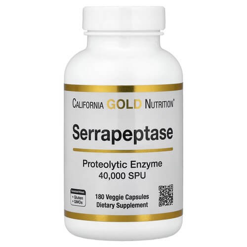 Серрапептаза 40 000 SPU California Gold Nutrition (Serrapeptase) 180 рослинних капсул