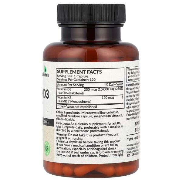 Вітамін K2 + D3 10000 МО/120 мкг Futurebiotics (Vitamin K2 + D3 Extra Strength) 120 капсул