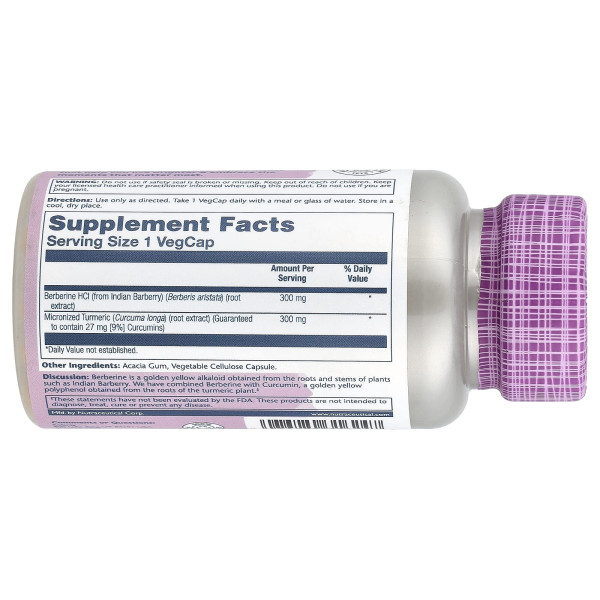 Берберин та куркумін Solaray (Berberine and Curcumin root extracts) 300 мг/300 мг 60 капсул