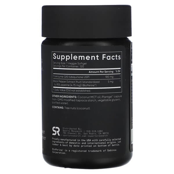 Коэнзим Q10 100 мг Sports Research (Co Q10) 120 жидких капсул