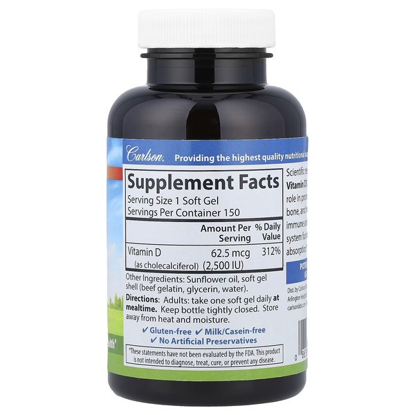 Витамин D3 62,5 мкг (2500 МЕ) Carlson (Vitamin D3) 150 жидких капсул