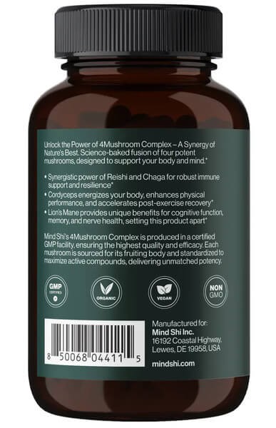 Комплекс з 4 грибів 1000 мг Mind Shi (4Mushroom Complex) 60 капсул