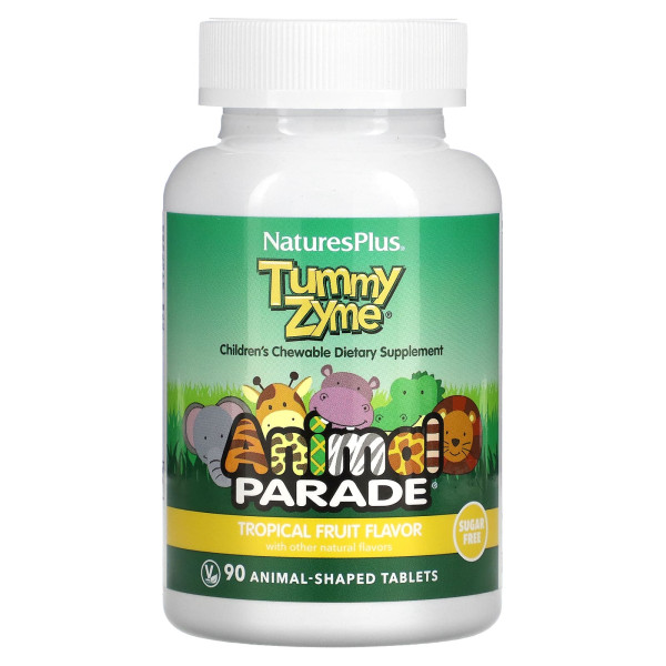 Ферменти з пробіотиками для дітей Nature's Plus (Tummy Zyme) 90 жувальних таблеток зі смаком тропічних фруктів