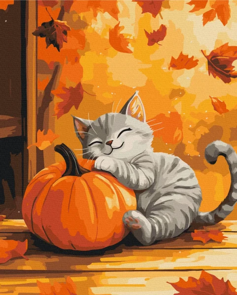 Картина за номерами Котик з гарбузом  Brushme 40x50