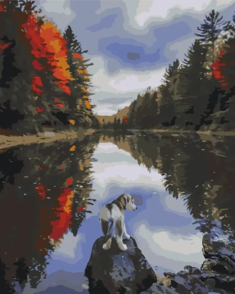Картина за номерами Собачка біля озера  Brushme 48x60