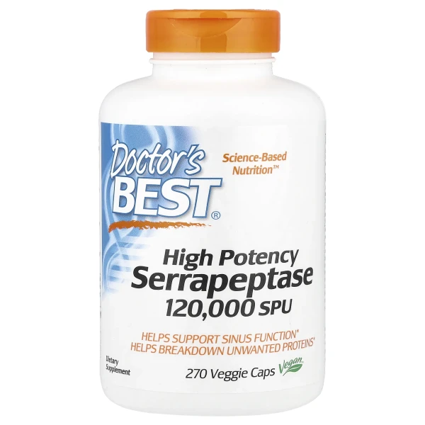 Високоефективна серрапептаза Doctor's Best (High Potency Serrapeptase) 120 000 SPU 270 рослинних капсул