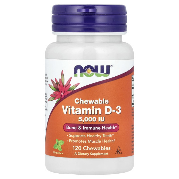 Вітамін D3 Now Foods (Chewable Vitamin D3) 5000 МО 120 жувальних таблеток зі смаком м'яти