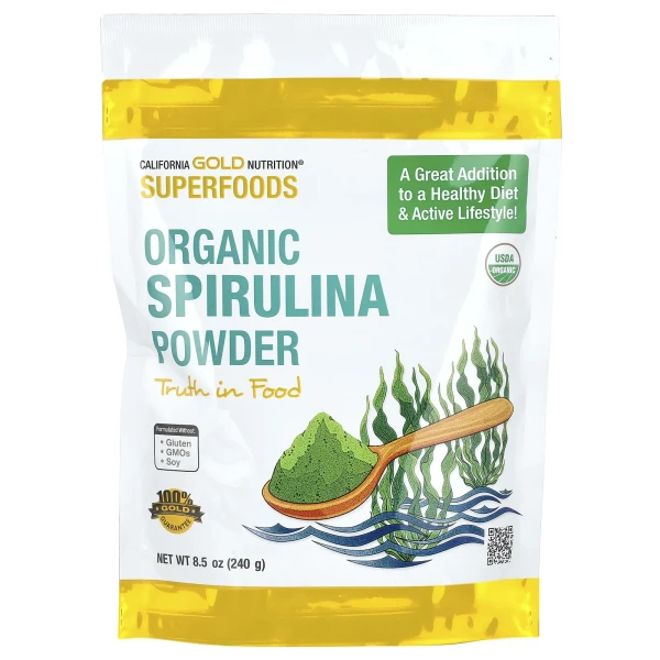 Порошок органической спирулины California Gold Nutrition (Organic Spirulina Powder) 240 г