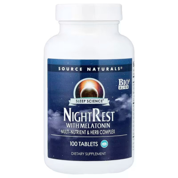 Мультипитательный и травяной комплекс для сна с мелатонином Source Naturals (NightRest With Melatonin) 100 таблеток
