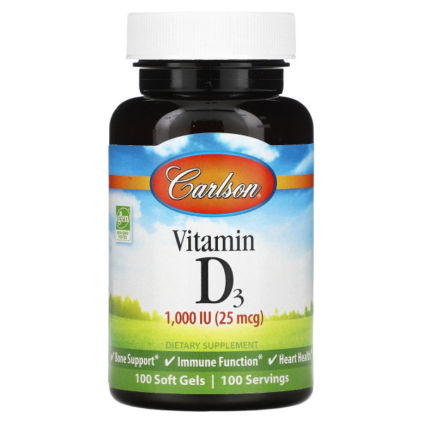 Вітамін D3 Carlson (Vitamin D3) 25 мкг (1000 МО) 100 капсул