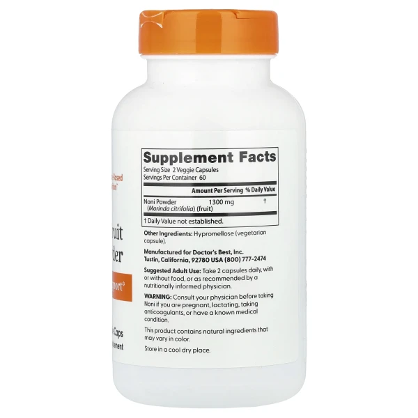 Порошок плодов нони Doctor's Best (Noni Fruit Powder) 650 мг 120 капсул