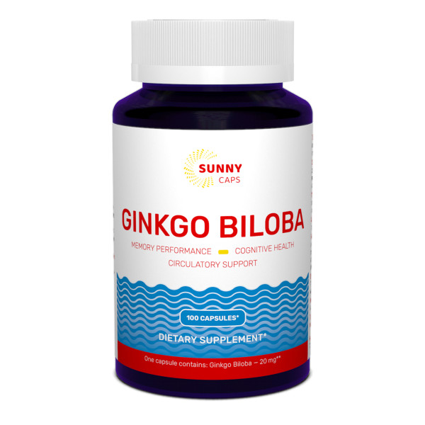 Гинкго Билоба, Ginkgo Biloba, Sunny Caps, 20 мг, 100 капсул
