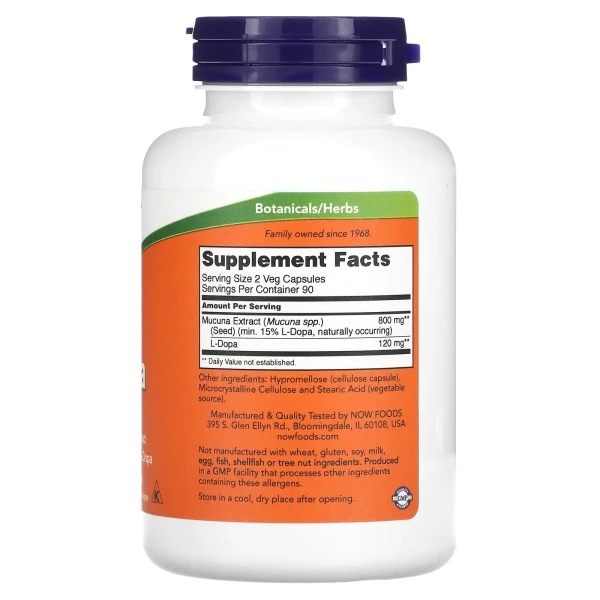 Допа мукуна NOW Foods (Dopa Mucuna) 180 рослинних капсул
