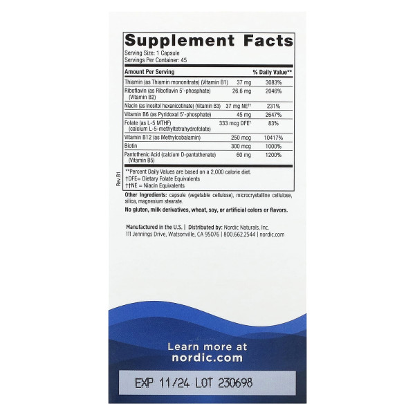 Комплекс вітамінів В Nordic Naturals (Vitamin B Complex) 45 капсул