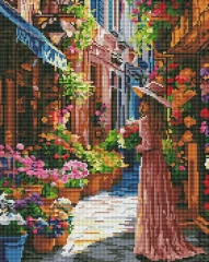Алмазна мозаїка Дівчина на квітковій вулиці 40x50 Brushme