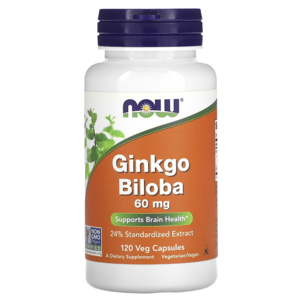 Гінкго білоба NOW Foods (Ginkgo Biloba) 60 мг 120 вегетаріанських капсул