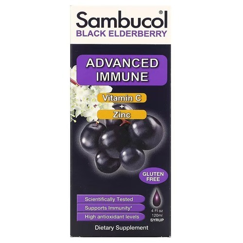 Сироп чорної бузини з вітаміном C та цинком Sambucol (Black Elderberry Syrup Vitamin C + Zinc) 120 мл