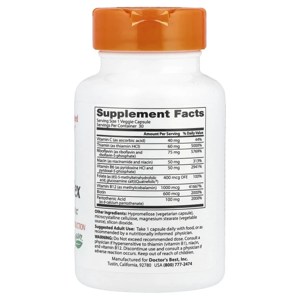 Комплекс вітамінів В+С Doctor's Best(Active B-Complex) 30 капсул