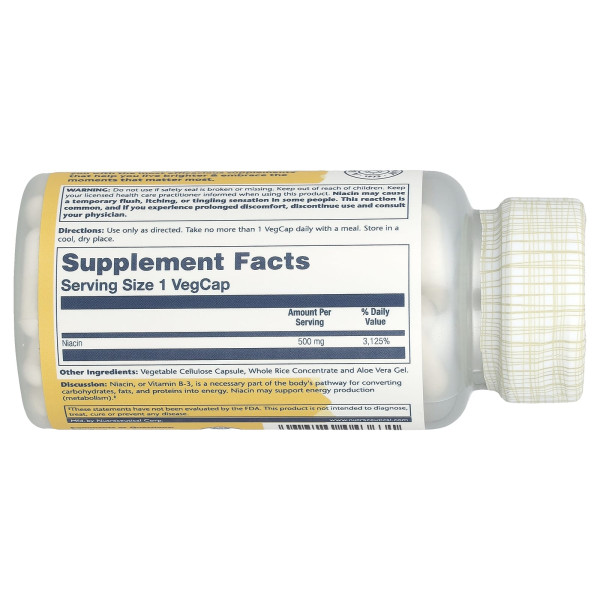 Ніацин Вітамін B3 Solaray (Niacin Vitamin B3) 500 мг 100 капсул