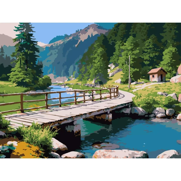 Картина по номерам Мост над рекой 30x40