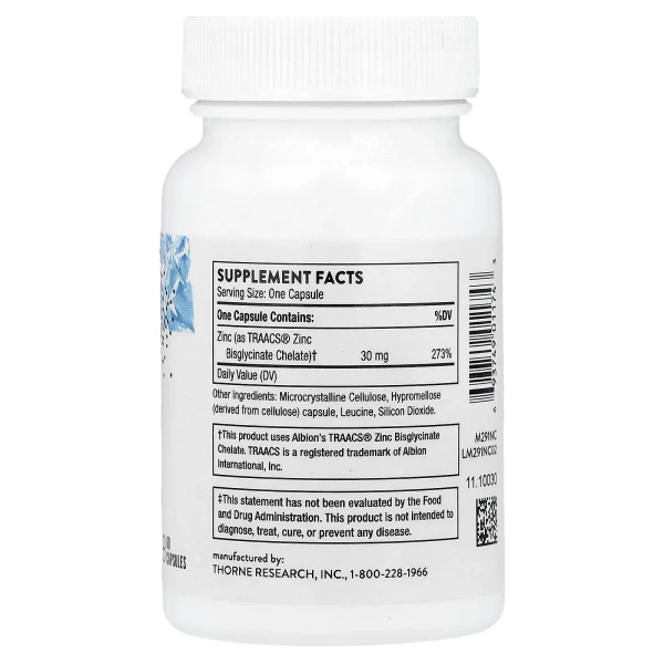 Цинк Бісгліцинат Thorne Research (Zinc Bisglycinate) 30 мг 60 капсул