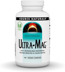 Магній ультра, Ultra-Mag, Source Naturals, 5-в-1, розслаблює м'язи та заспокоює нерви, 180 веганських капсул