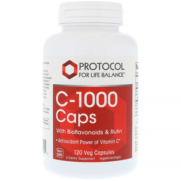 Витамин C с биофлавоноидами и рутином, Vitamin C, Protocol for Life Balance, 120 вегетарианских капсул