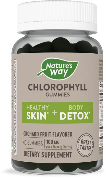 Хлорофилл, Chlorophyll Gummies, Nature's Way, вкус садовых фруктов, 100 мг, 40 жевательных конфет (50 мг на одну конфету)