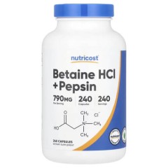 Бетаин гидрохлорид с пепсином Nutricost (Betaine HCl + Pepsin) 240 капсул