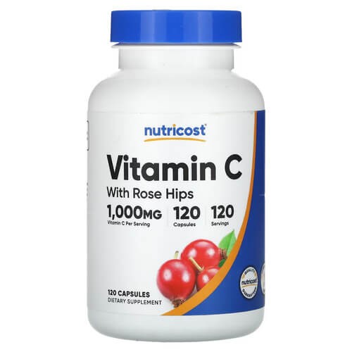 Витамин C с шиповником 1000 мг Nutricost (Vitamin C With Rose Hips) 120 капсул