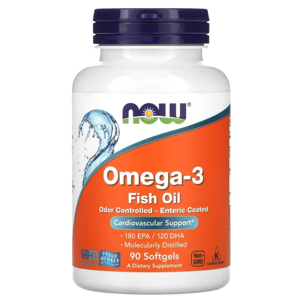 Риб’ячий жир з омега-3 NOW Foods (Omega-3) 1000 мг 90 капсул без запаху вкритих кишковорозчинною оболонкою