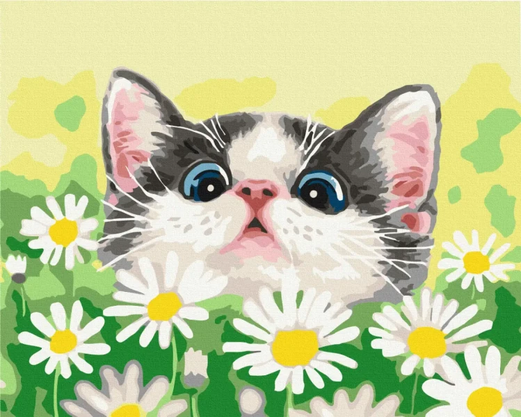 Картина за номерами Котик в ромашках  Brushme 48x60