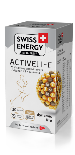 Витамины и минералы с гуараной, ACTIVELIFE 25 Vitamins and Minerals+Vitamin K2+Guarana, Swiss Energy, 30 капсул