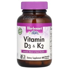 Вітамін D3 та K2 5000 МО/100 мкг Bluebonnet Nutrition (Vitamin D3 &amp; K2) 60 капсул