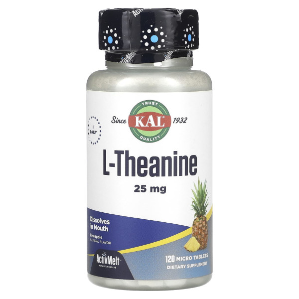 L-теанин KAL (L-Theanine) 25 мг 120 таблеток со вкусом ананаса