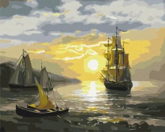 Преміум картина за номерами Вітрильник на заході сонця Brushme 40x50