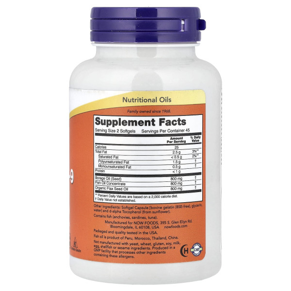 Супер Омега 369 (Super Omega 3-6-9) 1200 мг 90 капсул Now Foods