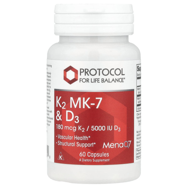 Вітаміни K2 (MK-7) та D3 Protocol for Life Balance (K2 MK-7 & D3) 60 капсул