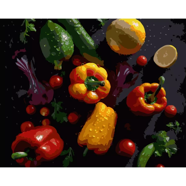 Картина по номерам Яркие овощи на черном фоне 40x50